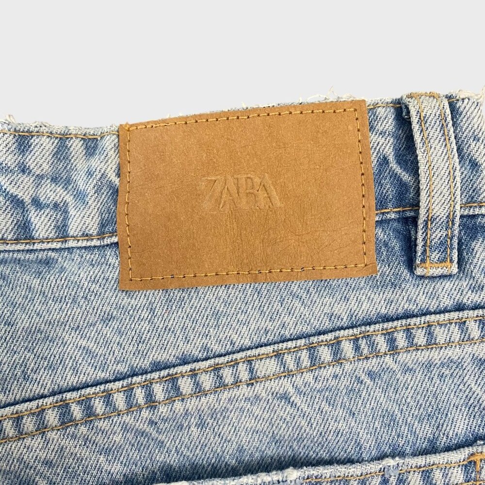 Zara High-Waisted Denim Ankle Jeans Blue Womens Size 12 Straight-Leg Raw-Hem New - Picture 9 of 14